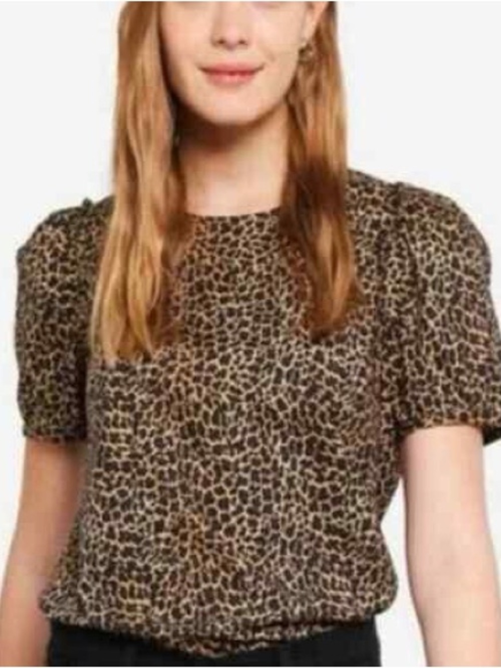 J.Crew leopard print poplin top featuring short puff sleeves